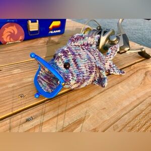 Handmade Knit Ocean Blues Fish Snap Coin Purse Wallet One Of A Kind Beachy